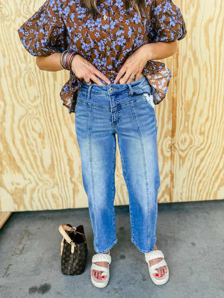 Vintage High Rise Wide Crop Tummy Tuck Denim