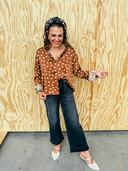 Brown dot button up blouse
