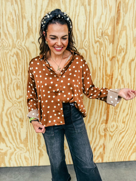 Brown dot button up blouse