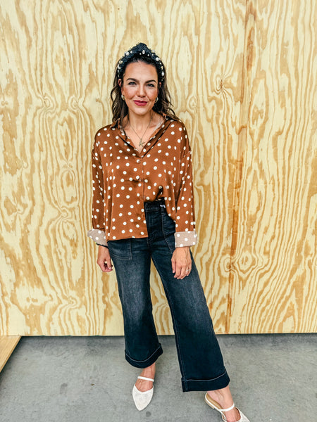 Brown dot button up blouse