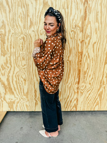 Brown dot button up blouse