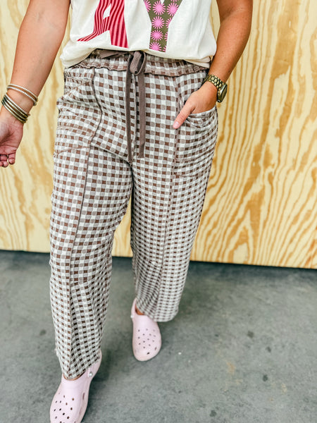 Katy Tan Gingham Utility Pants