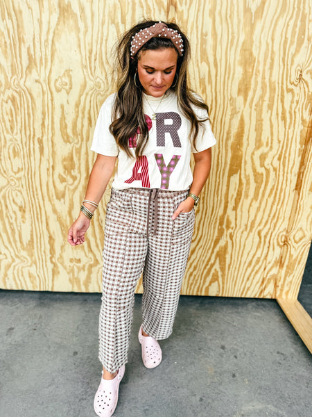 Katy Tan Gingham Utility Pants