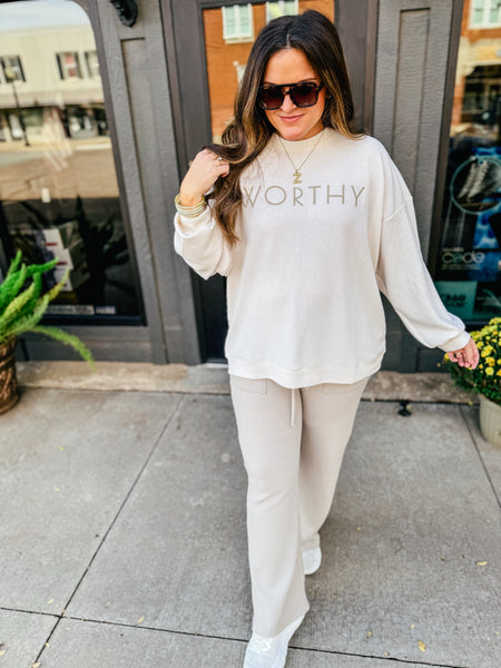 Worthy Knit Two-Piece Lounge Set – Cream & Taupe