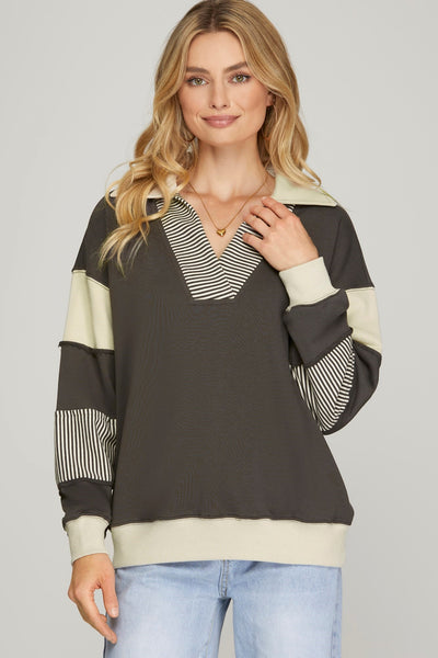 Stripe Color Block Sweatshirt    