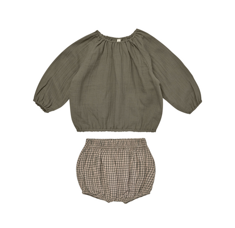 Cinch Long Sleeved Top & Bloomer Set in Forest    