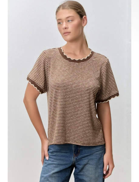 Aubrey Scalloped Striped Knit Tee Preorder Restock