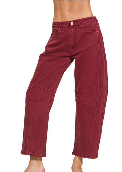 Dark Burgundy Barrel Jeans