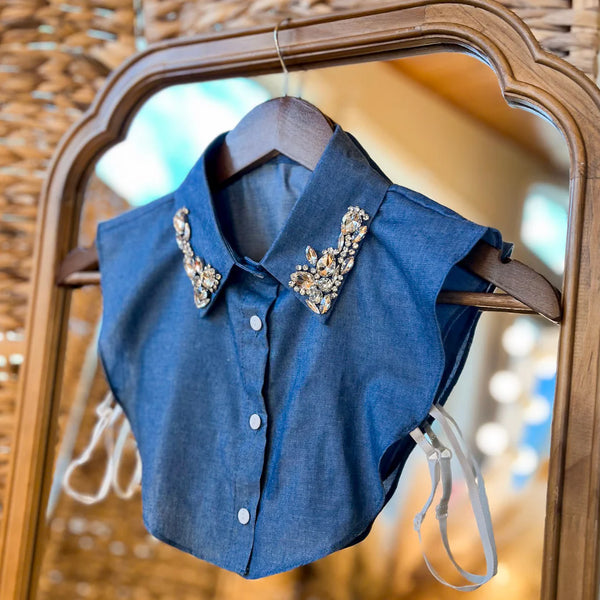 Faux Fancy Collar (dickies) Chambray with Rhinestone