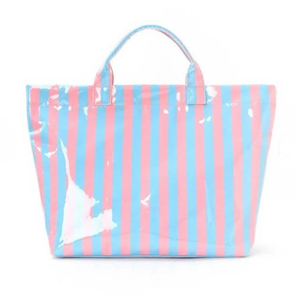 Large Striped Vinyl Tote Bags BLUE PINK