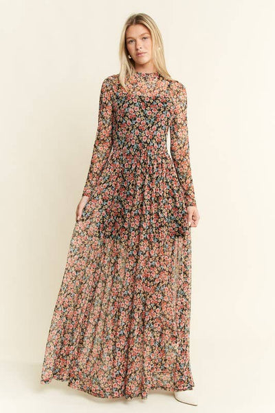 JADE BY JANE - FLORAL PRINT MAXI DRESS Black L