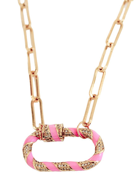 Tickled Pink Carabiner Clasp Paperclip Chain Necklace    