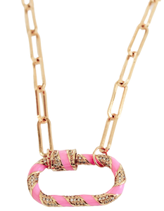 Tickled Pink Carabiner Clasp Paperclip Chain Necklace    