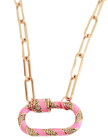 Tickled Pink Carabiner Clasp Paperclip Chain Necklace    