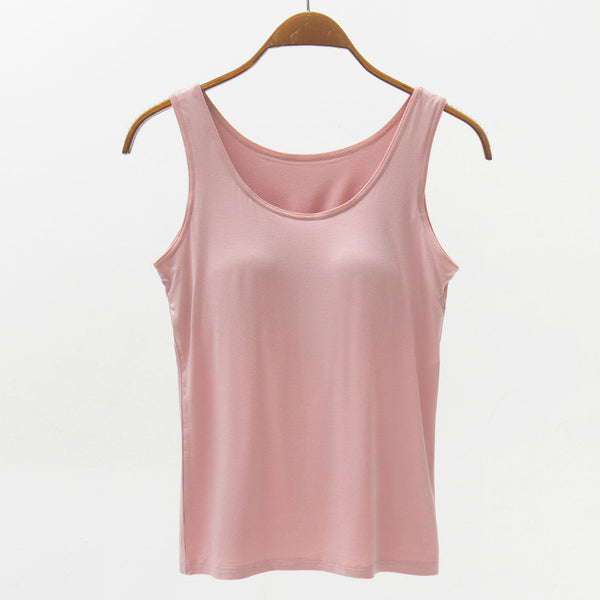 Full Size Wide Strap Modal Tank with Bra  Dusty Pink S 