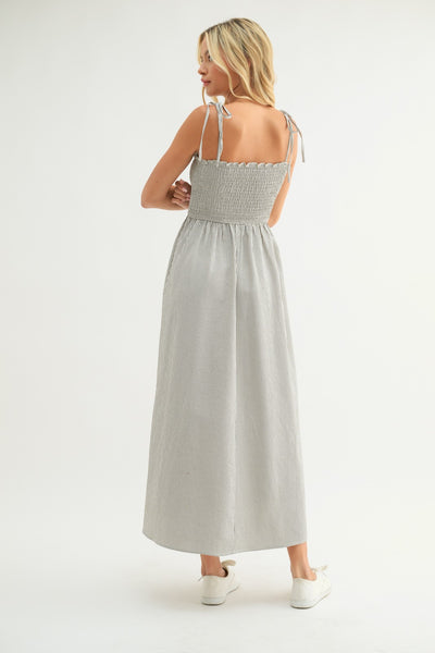 Black & Ecru Smocked Maxi
