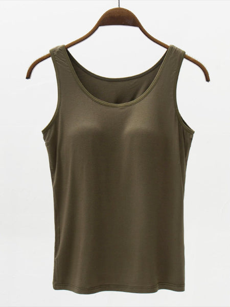 Full Size Wide Strap Modal Tank with Bra  Army Green S 