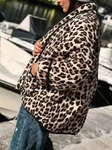 Leopard Open Front Long Sleeve Outerwear Leopard S