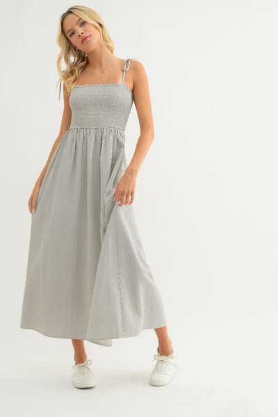 Black & Ecru Smocked Maxi