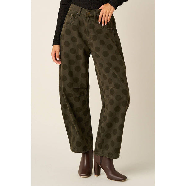 Olive Barrel Denim with Polka Dots Small