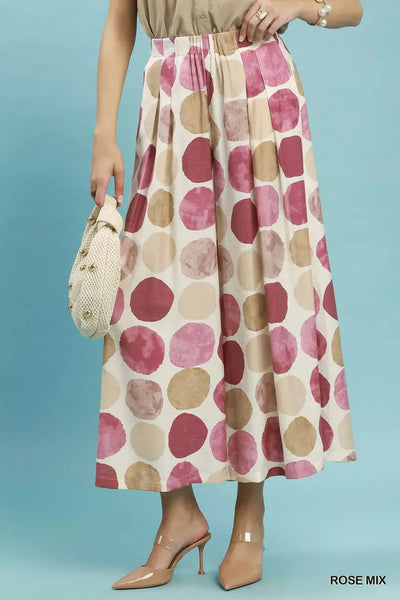 Umgee Dot Print Wide Leg Pants ROSE MIX S