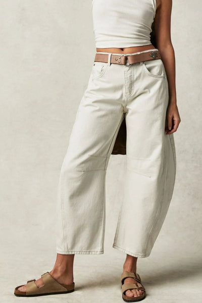 Wide Leg Jeans with Pockets Cream S