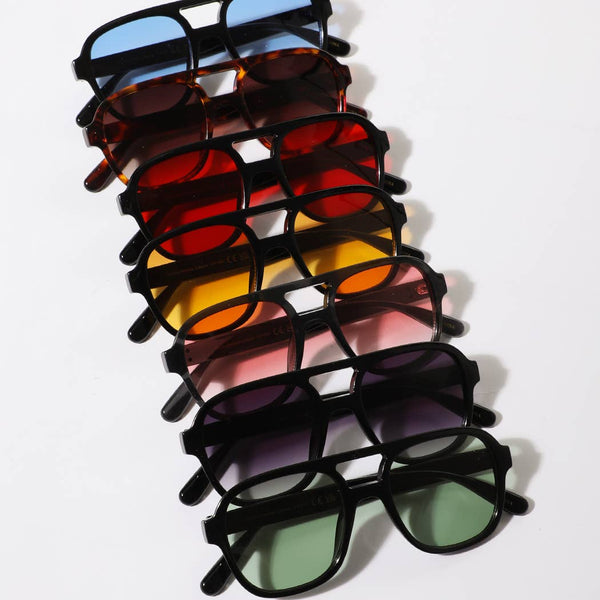 Unisex Retro Square Aviator Style Color Lense Sunglasses Blue Lense