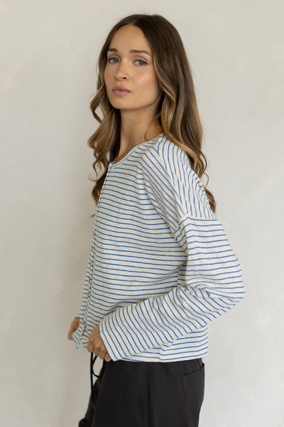 Asher Coastal Blue Stripe Lightweight Cardigan