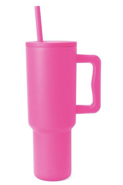 Monochromatic Stainless Steel Tumbler with Matching Straw Hot Pink One Size