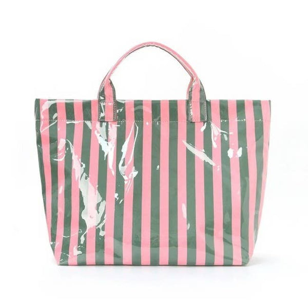 Large Striped Vinyl Tote Bags PINK GREEN