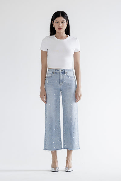 Regina High Rise Wide Leg Denim with Embellishment