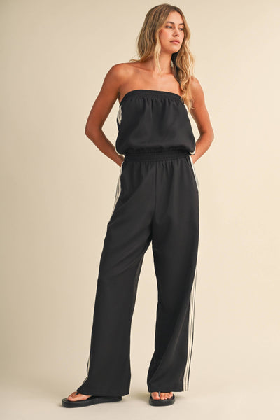 Klesis - IJP3448 STRAPLESS STRIPE TRIM JUMPSUIT Black M