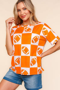Haptics Football Checkered Print Short Sleeve T-Shirt  Orange S 