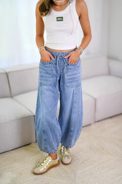 Drawstring Jeans with Pockets Light S