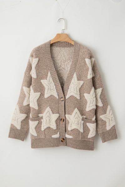 Star Button Up Long Sleeve Cardigan    