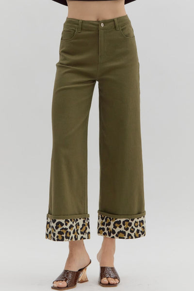 Leopard Cuff Olive Jeans
