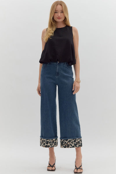 Leopard Cuff Dark Denim Jean