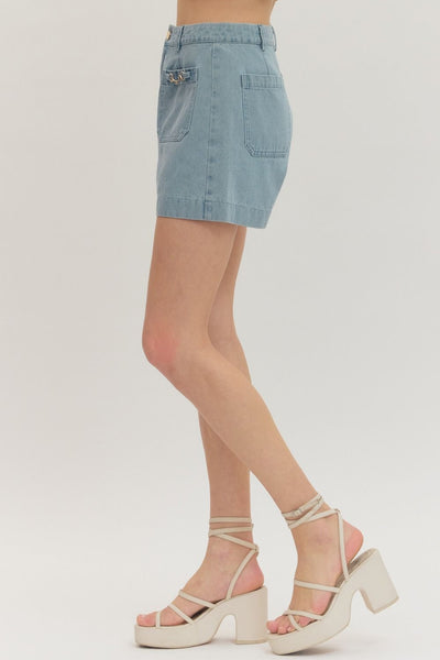 Off to the Races Light Wash Denim Shorts
