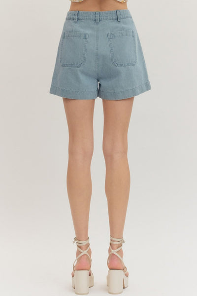 Off to the Races Light Wash Denim Shorts