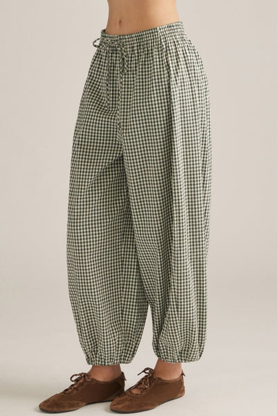Gingham Forest Easy-Wear Barrel Leg Pants