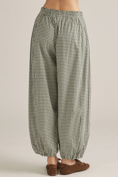 Gingham Forest Easy-Wear Barrel Leg Pants