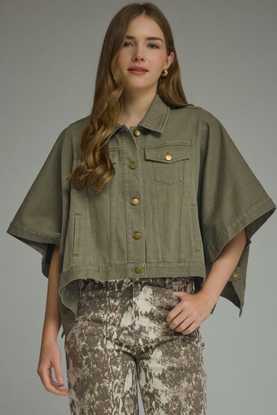 Olive Cape Denim Jacket