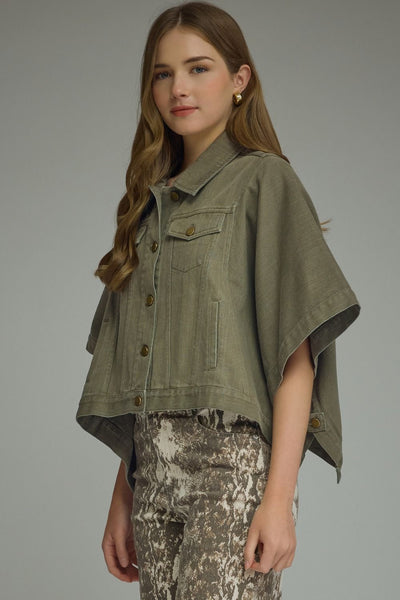 Olive Cape Denim Jacket