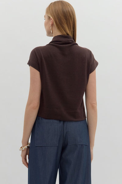 Brown Mock Neck Light Knit Top