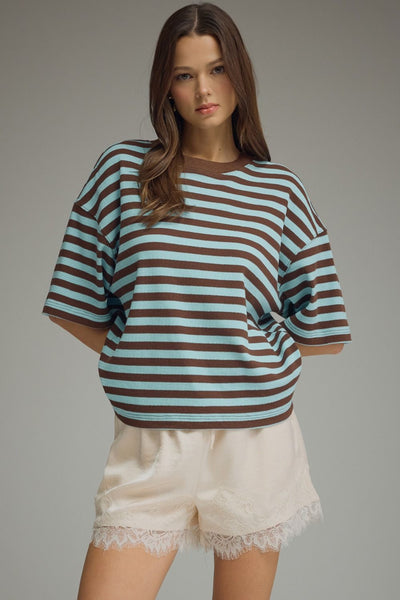 Everyday Ribbed Striped Tee - Blue & Brown