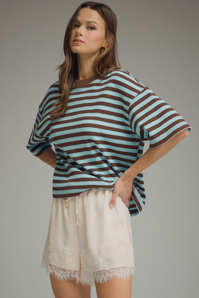 Everyday Ribbed Striped Tee - Blue & Brown
