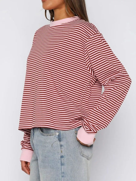 Striped Oversized Round Neck Sweatshirt: WAREHOUSE FIND
