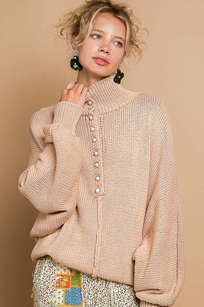 POL Pearl Detail Turtleneck Long Sleeve Sweater    