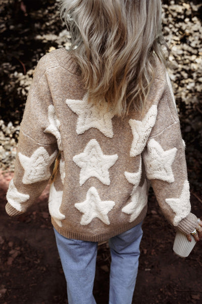 Star Button Up Long Sleeve Cardigan    