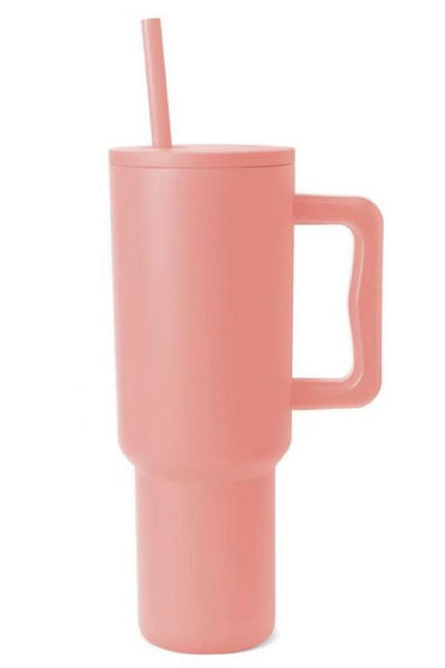 Monochromatic Stainless Steel Tumbler with Matching Straw Coral One Size